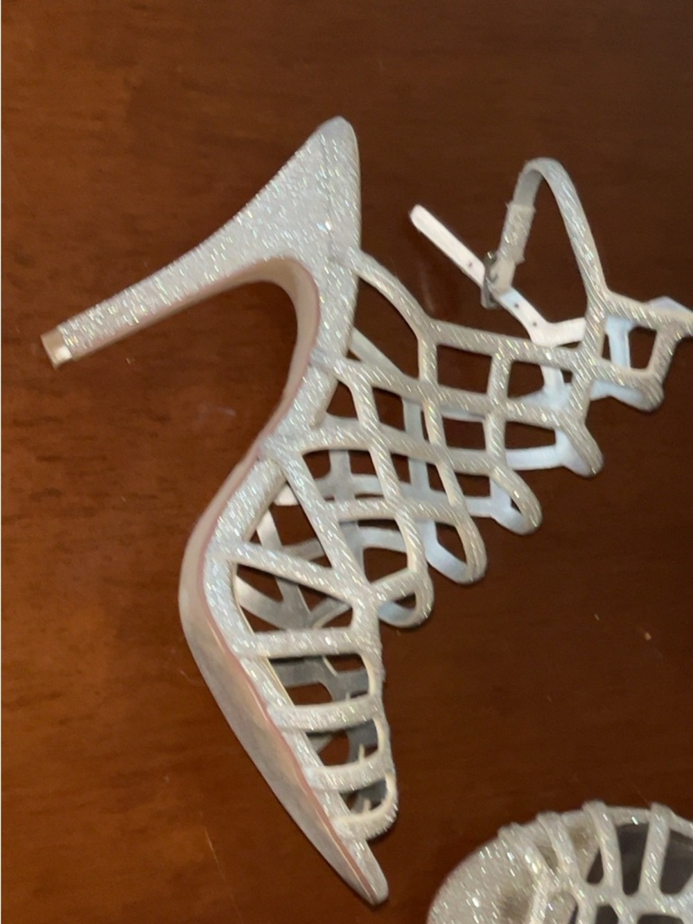 Silver Glitter Strappy High Heel 
MADDEN GIRL 
2 pair available